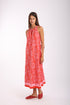 Long A-line sleeveless dress in printed cotton with pockets